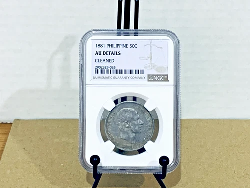 1881 Philippine 50c NGC AU About Uncirculated Details Cleaned #2902329-035