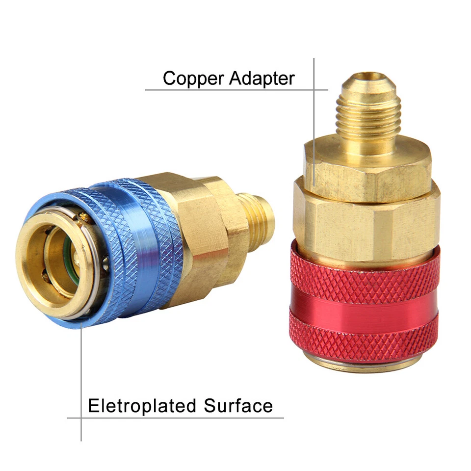 Par de adaptadores de conector rápido de aire acondicionado HVAC acoplador colector automático medidor lado bajo y alto Foto 4 de 4