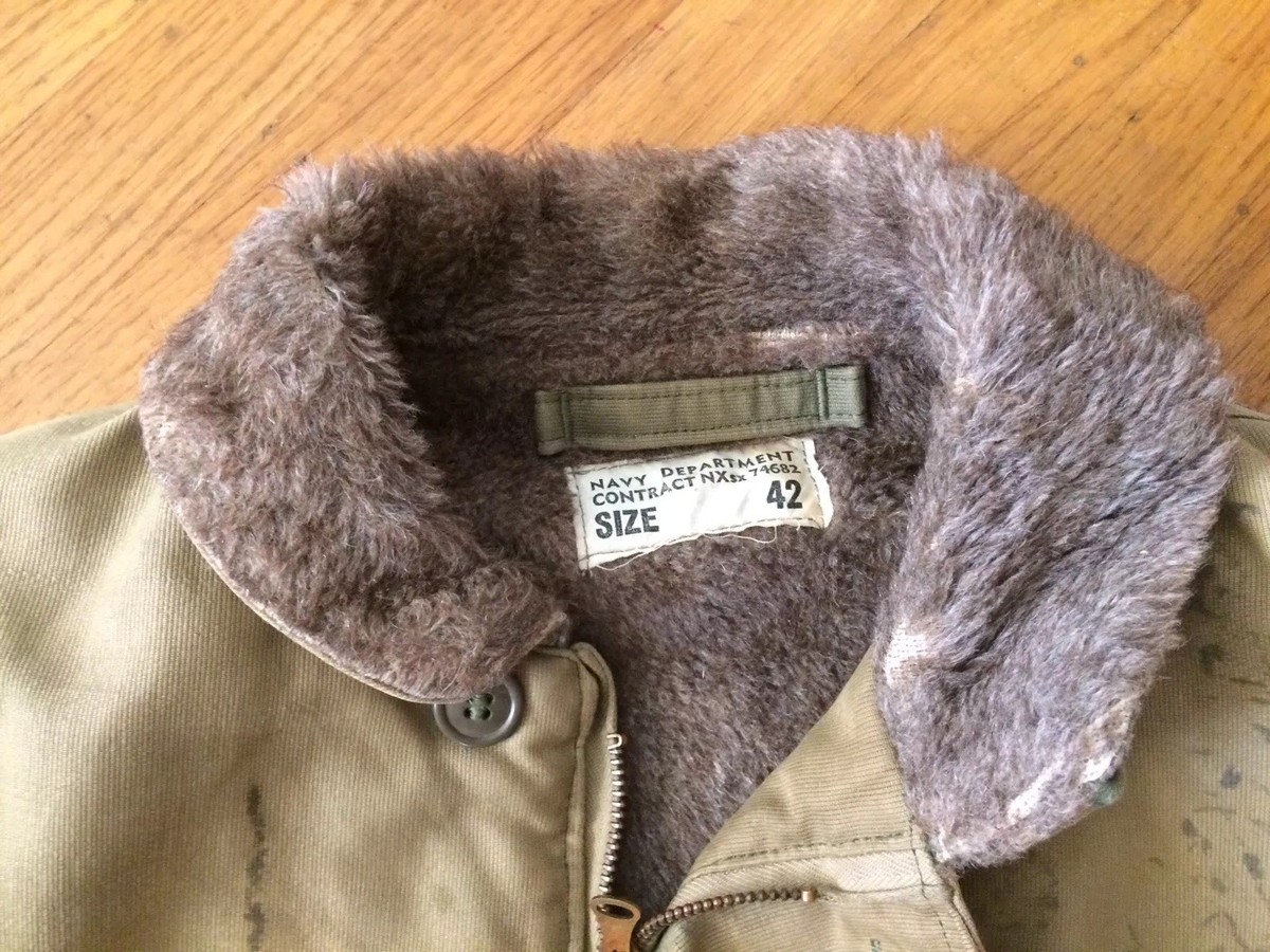 VINTAGE 1940 N1 WWII US USN NAVY GREEN DECK COAT JACKET CONTRACT