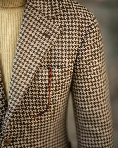 Blazer marrón diente de perro diente de perro novio cena fiesta graduación esmoquin trajes de boda - Imagen 4 de 10