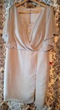 Silver Mother of the Bride Mid-Dress New Elegant Satin Flattering Figure