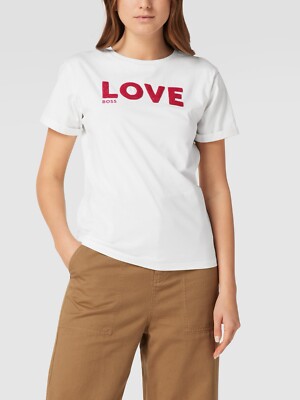 Pailletten Love   Boss T-Shirt XL Weiß LOVE Schriftzug Logo Baumwolle