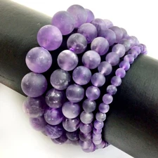 Natural Matte Amethyst Bracelet Purple Stretch Balance 7.5" Balance Chakra