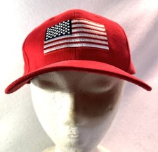 Red Hat with Embroidered United States Flag made in the USA Adjustable