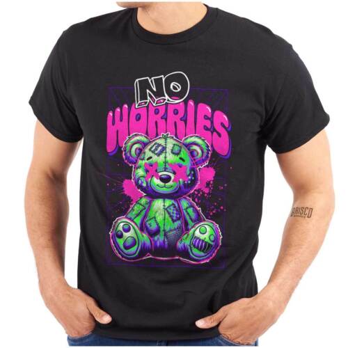 Cool Urban Streetwear No Worries Teddy Bear Womens or Mens Crewneck T Shirt Tee - 第 1/7 張圖片