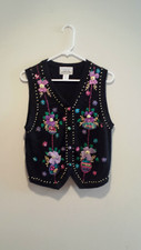 Vintage Tacky Floral Easter Egg Sweater Vest - Cove Creek - Small - Black
