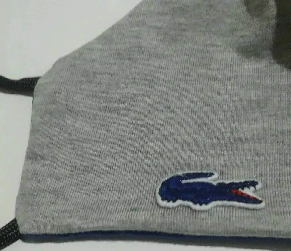 BUY 1, GET 1》Gray Big Alligator Reversible Blue Repurposed Fabric Face Mask》OS - Image 2 of 4