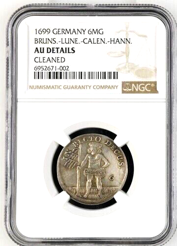 1699 German States Brunswick Luneberg 1/6 Taler 6 MG. NGC AU Details Germany - Picture 3 of 3