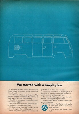 1967 Volkswagen Bus Station Wagon ''A Simple Plan'' Original Color Ad 