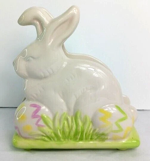 Vintage Kmart Easter Bunny with Eggs Ceramic Napkin Holder