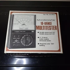 Vintage Radio Shack MICRONTA 18-Range 20k Ohms/ Volt DC MULTITESTER No. 22-201U