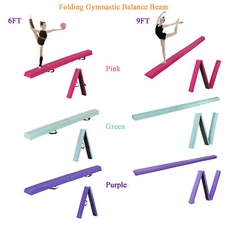 6/9ft Folding Floor Balance Beam for Gymnastic Practice Exercise Pink/Blue/Green