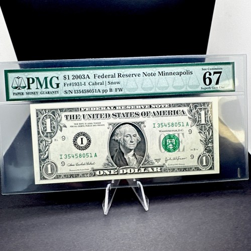 2003 A Federal Reserve $1 FR 1931-1 Minneapolis PMG 67 EPQ Superb Gem Unc. - Picture 7 of 12
