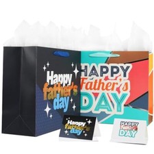 2 Pack 16" Large Father's Day Gift Bag with Tissue Paper and Handles and Gree...