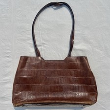 Tumi Crocodile Embossed Tote Womens Brown Leather Detachable Pocket Suede Lining