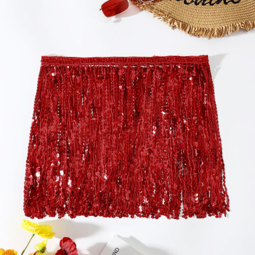 Costume da bagno donna corto paillettes frange copri gonna con copricostume abbinato - Foto 9 di 14