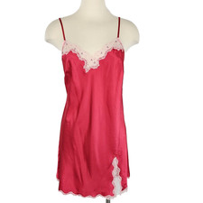 Victorias Secret Chemise Slip Dress Medium Red Babydoll Satin Lace Coquette Y2K