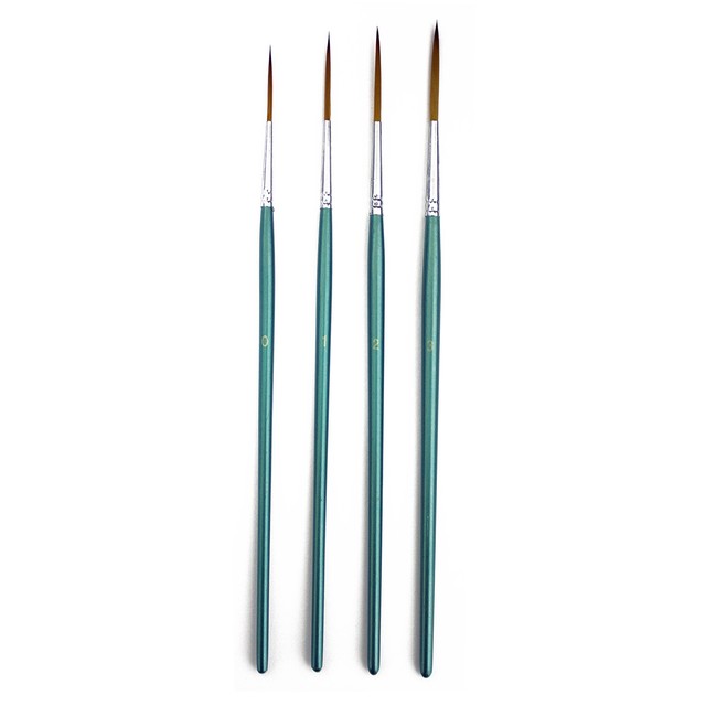 Short Handled Synthetic Rigger Paint Brush Set of 4 Watercolour