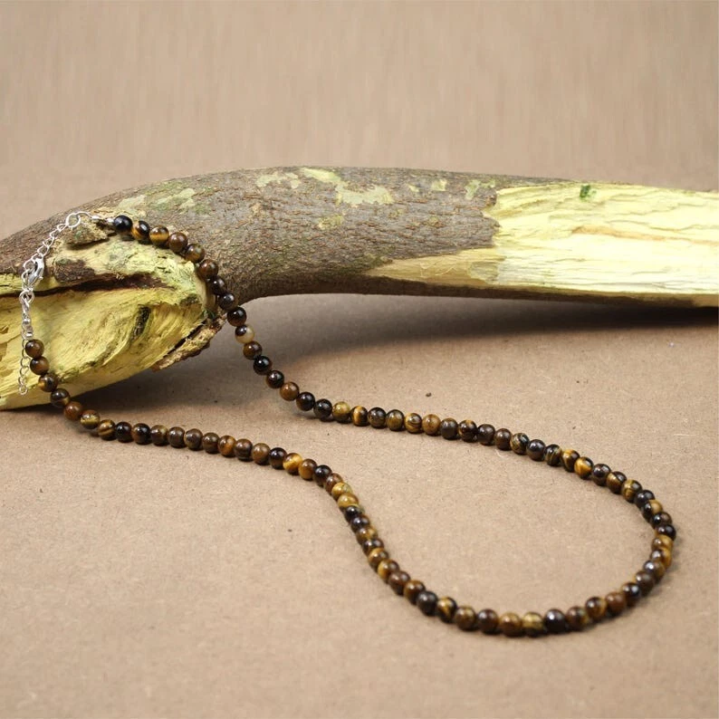 Collares naturales ojos de tigre lisos redondos piedras preciosas con cuentas 6-8 mm 24"" hombres mujeres Foto 2 de 4