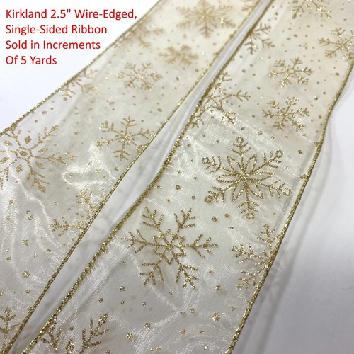 Kirkland Wire Edged Ribbon 5 Yards Gold Snowflake Christmas Glitter Bow Gift 2.5 - Picture 7 of 24