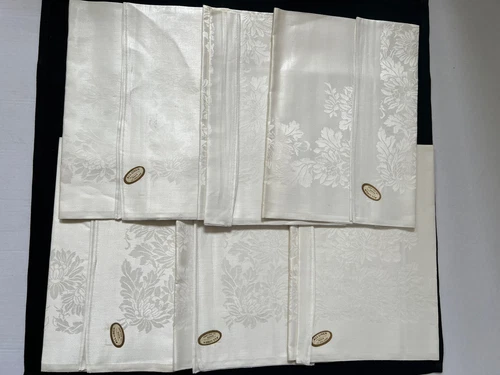 Vintage Irish Linen Damask Napkins 21x21 White Dahlia Floral Set Of 6