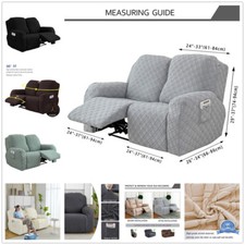 2-Seat Recliner Sofa Cover Jacquard Stretch Chair Couch Slipcover w/ Side Pocket