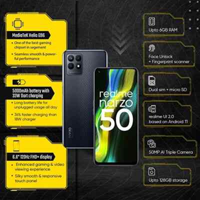realme narzo 50 Factory Unlocked Dual SIM-6GB RAM+128GB-RMX3286-NO