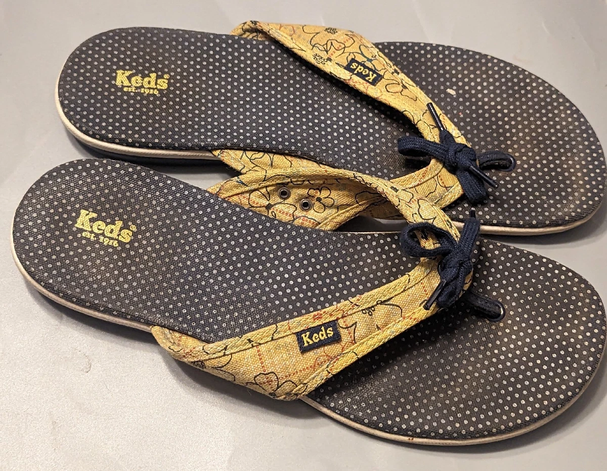 Keds Yellow Floral Slip On Slide Thong Sandals Womens Size 8