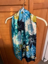 Adrienne Landau Studio  Women's Blue Floral  Silk Scarf