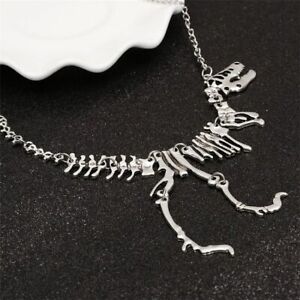 Trendy Goth Owl Alloy Walking Dinosaur Skeleton Dead T-Rex Pendant Necklace Gift