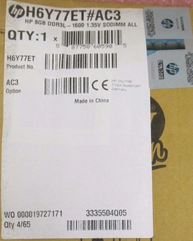 New Original HP H6Y77ET 8GB DDR3L-1600MHz 1.35V SO-DIMM 204 Pin RAM Memory - Image 2 of 2