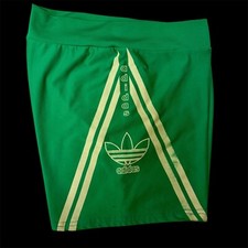 Vtg 80's Adidas SHINY Green Spandex Sprinter Workout SPELLOUT TREFOIL Shorts M