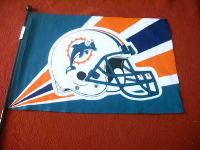 Vintage Miami Dolphins NFL Team Helmet Mascot Emerson USA Fan Flag