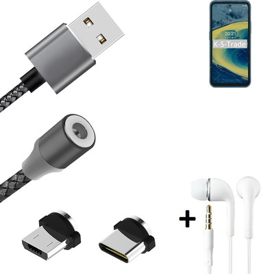 Magnet-Lade-Kabel + Kopfhörer für Nokia XR20 mit USB-Typ C u. Micro-USB 