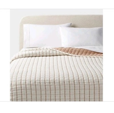 Threshold Yarn Dye Crinkle Grid Quilt Ivory/camel King Size
