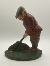 Vintage GOLFER Painted Cast Iron Door Stop Bookend Sculpture Golf Golfing