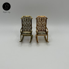 2x Vintage Brass Tone Mini Rocking Chairs Doll House Furniture London Port Erin