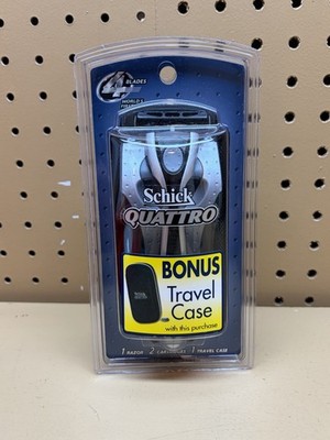 NEW  sealed Schick Quattro Mens Razor  w/ 2 cartridges + Travel Case