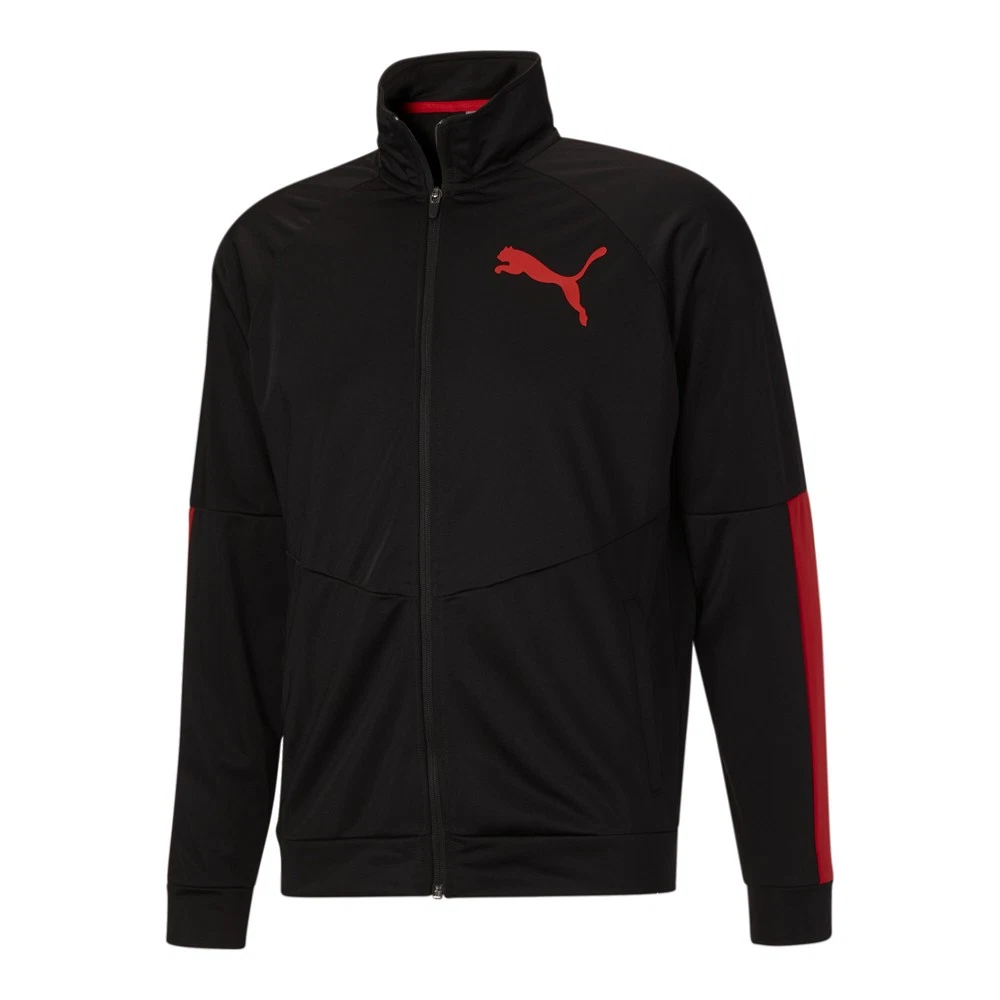 PUMA Contrast 2.0 Full Zip Track Jacket Mens Black Casual Athletic Outerwear 531