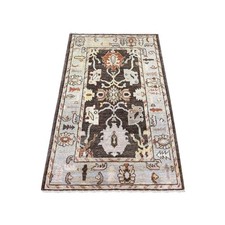 3'1"x4'10" Coffee Brown Hand Knotted Angora Oushak Leaf Design Wool Rug 22280