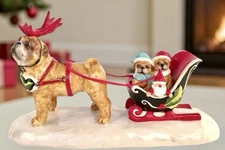 Blue Sky Clayworks CHRISTMAS PUG & BULLDOG Sled 11” HTF Auth Retailer NWT