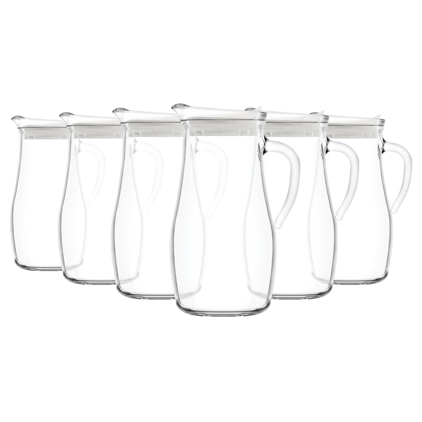 Misket Glass Water Jugs with Silicone Lid - 1.8L - Clear/White - Pack of 6