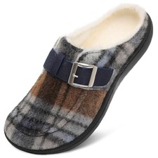 Womens Fuzzy Slippers Cozy Wide Mules Adjustable Diabetic 9.5 Wide Fade Blue