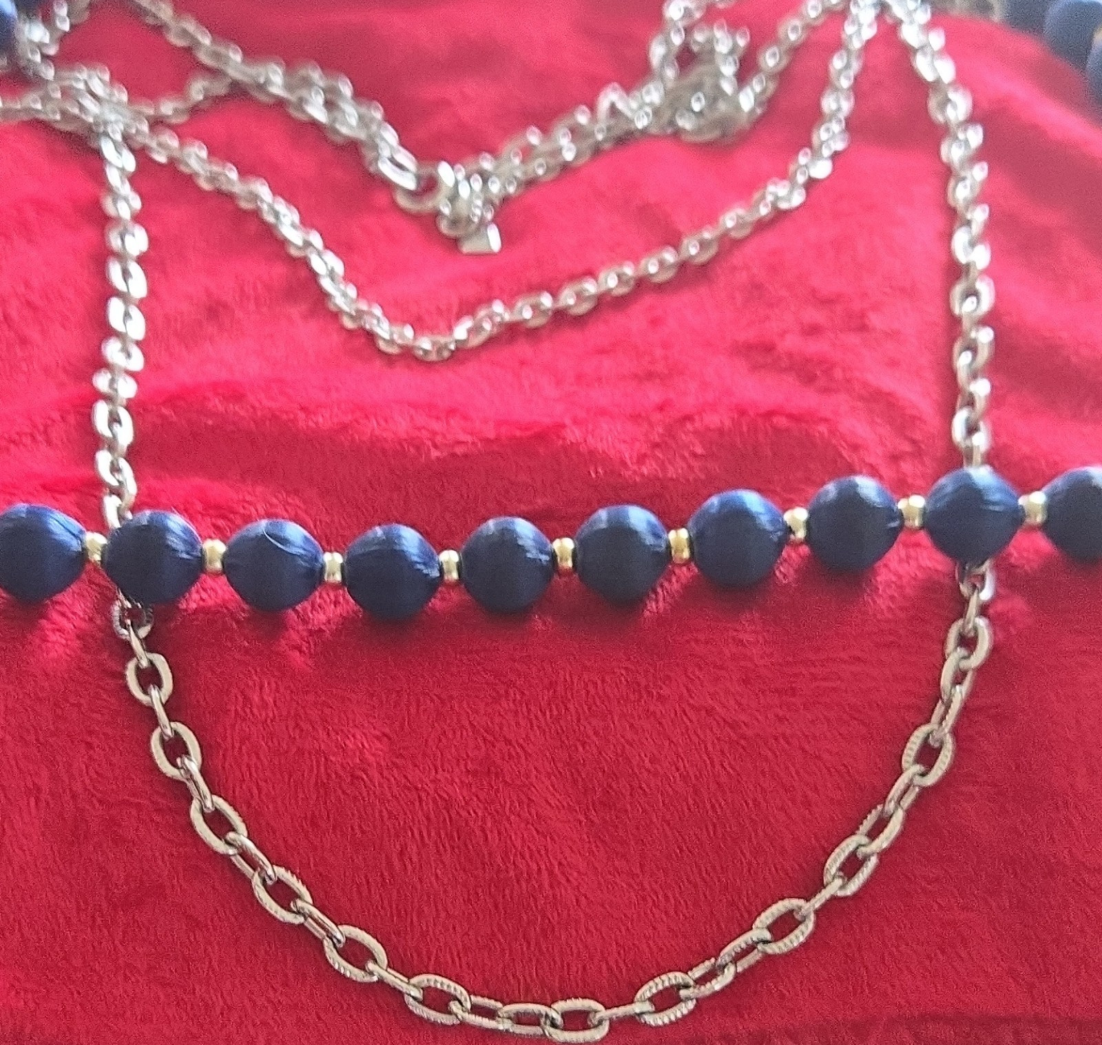 SARAH Sterling Silver 925 Chain Necklace Spring Ring Blue Beaded No Stone Set