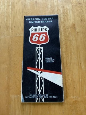 Vintage Phillips 66 Western-Central United States Fold-Out Road Map Gas Oil USA