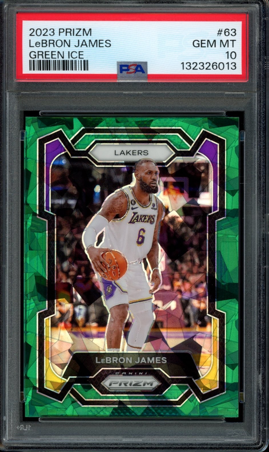 2023 Prizm #63 LeBRON JAMES Green Ice Prizm PSA 10 SP Lakers POP 13