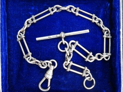 Antique Victorian Sterling Silver Fancy Trombone Link Albert