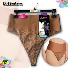 NWT Maidenform 2XL Tame Your Tummy Shaping Lace Thong DM0049 Caramel Swing Lace