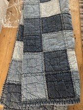 Vintage Pottery Barn Kids Quilt Blue Denim Patchwork Colorblock Twin Preppy Boys