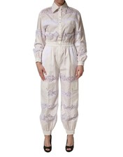 Dolce & Gabbana White Cotton Lace Trim Long Sleeves Women's Jumpsuit